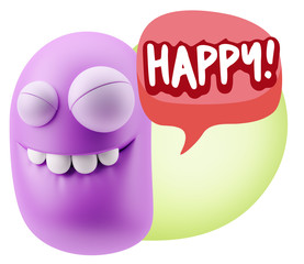 3d Rendering Smile Character Emoticon Expression saying Happy wi