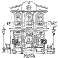 Black and white illustration of a house. Vector.