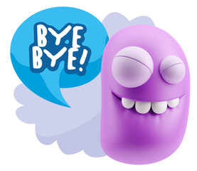 3d Rendering Smile Character Emoticon Expression saying Bye Bye