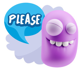 3d Illustration Laughing Character Emoji Expression saying Pleas