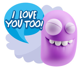 3d Illustration Laughing Character Emoji Expression saying I Lov