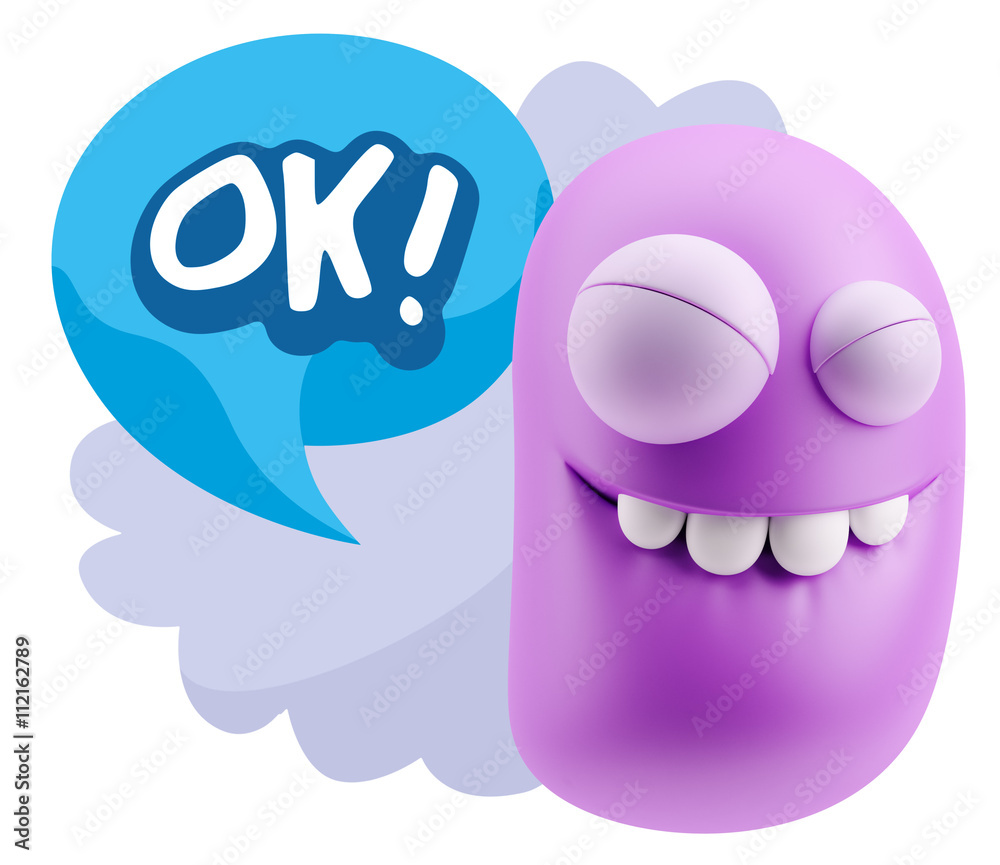 Fototapete 3d Rendering Smile Character Emoticon Expression saying Ok with