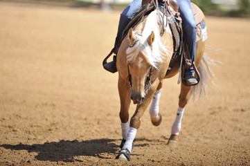 The rider on horseback galloping ahead