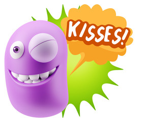 3d Rendering Smile Character Emoticon Expression saying Kisses w