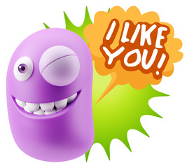 3d Illustration Laughing Character Emoji Expression saying I Lik