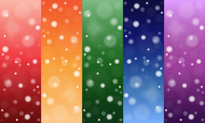 Multi-colored backgrounds, circles, snow. Set.