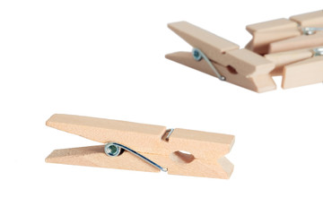 Wooden clothespin / Wooden clothespin on white background.