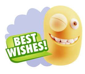 3d Rendering Smile Character Emoticon Expression saying Best Wis - obrazy, fototapety, plakaty