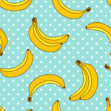 Banana seamless pattern with polka dots