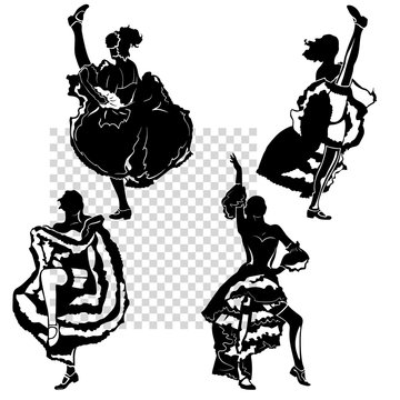 cancan dancers silhouettes set