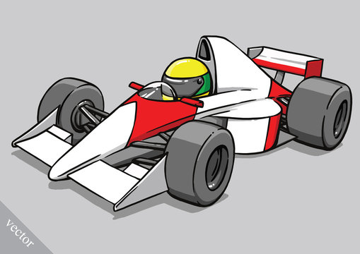 child's funny cartoon formula race car vector illustration art