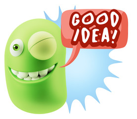 3d Rendering Smile Character Emoticon Expression saying Good Ide