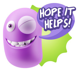 3d Illustration Laughing Character Emoji Expression saying Hope