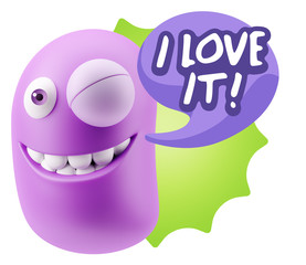 3d Rendering Smile Character Emoticon Expression saying I Love I