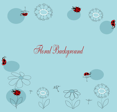 vector drawing with flowers and insects for your text