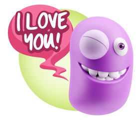 Obraz premium 3d Rendering Smile Character Emoticon Expression saying I Love Y