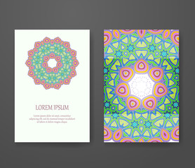 Mandala vector template, tribal vintage theme collection. Colorful ornamental ethnic booklet set. Islam, Arabic, Indian, turkish, pakistan, chinese, ottoman motifs