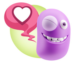 3d Rendering Smile Character Emoticon Expressing Love with a Hea