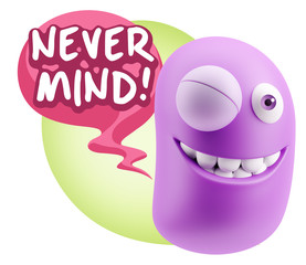 3d Rendering Smile Character Emoticon Expression saying Never Mi
