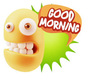 3d Rendering Smile Character Emoticon Expression saying Good Mor