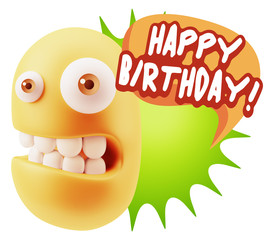 3d Rendering Smile Character Emoticon Expression saying Happy Bi