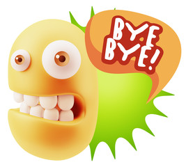 3d Rendering Smile Character Emoticon Expression saying Bye Bye