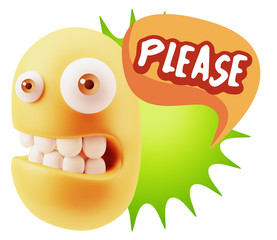 3d Illustration Laughing Character Emoji Expression saying Pleas