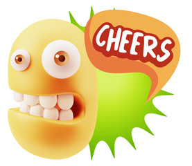 3d Rendering Smile Character Emoticon Expression saying Cheers w