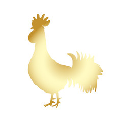 Chinese 2017 new year of the Rooster symbol. Gold metallic rooster on white background. Chinese calendar Zodiac. Rooster golden silhouette.