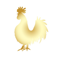 Chinese 2017 new year of the Rooster symbol. Gold metallic rooster on white background. Chinese calendar Zodiac. Rooster golden silhouette.