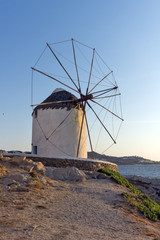 Sunset at White windmill on the island of Mykonos, Cyclades 
