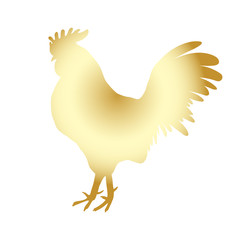 Chinese 2017 new year of the Rooster symbol. Gold metallic rooster on white background. Chinese calendar Zodiac. Rooster golden silhouette.
