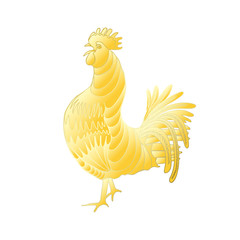 Gold rooster on white background looking at left. background. Chinese zodiac rooster design element for Chinese New Year decoration.