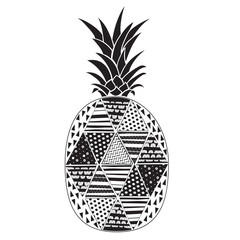 Obraz premium Pineapple. Black and white vector illustration. Stylized tropical fruit