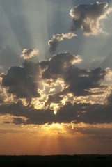 Foto auf Leinwand Ondergaande zon boven weilanden van de Purmer © monicaclick