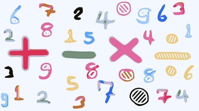 colorful drawing numbers and math symbol