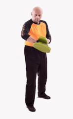 Trainer holding focus mitts