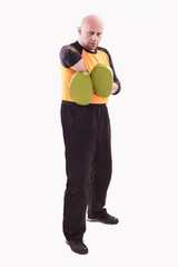 Fototapeta premium Trainer holding focus mitts