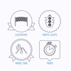 Checkpoint, traffic lights and timer icons.