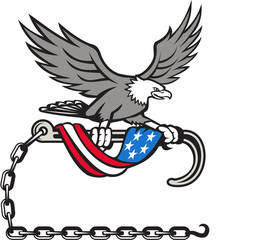 Obraz premium American Eagle Clutching Towing J Hook Flag Drape Retro