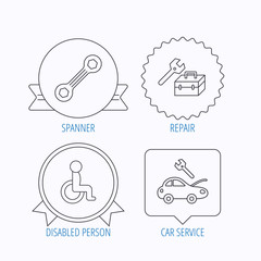 Repair toolbox, spanner tool and car service.