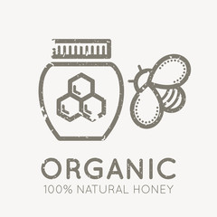 Beekeeping emblem with honey bee and jar of honey