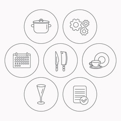 Kitchen knives, glass and pan icons.