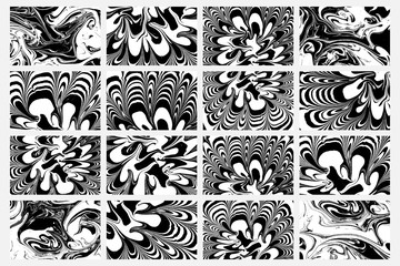 Hand drawn marbling illustration technique. Called ebru in Turkish, ethnic ink texture watercolor stains, abstract background, print on paper. Cover design, party invitation flyer, suminagashi art.