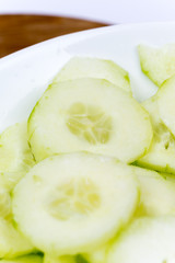 Close up macro sliced cucumbers salad