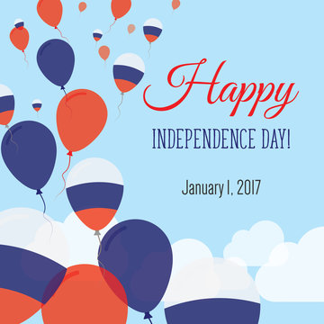 Independence Day Flat Greeting Card. Russian Federation Independence Day. Russian Flag Balloons Patriotic Poster. Happy National Day Vector Illustration.