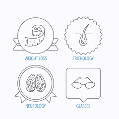 Glasses, neurology and trichology icons.