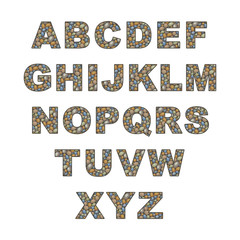 the capital letters of the Latin alphabet stylized in the form of a stone laying