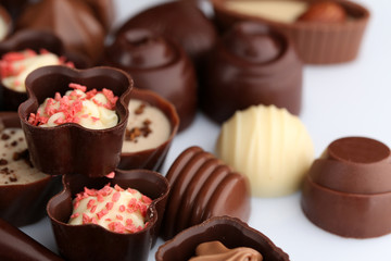 Assorted chocolate candies, close up