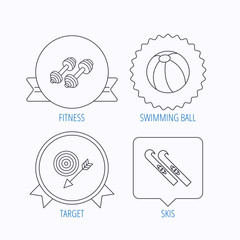 Sport fitness, swimming ball and skis icons.